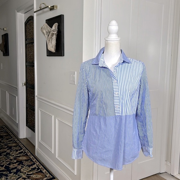 Vineyard Vines Womens Blue White Stripe Cotton Button Down Shirt Size 4 Preppy - Picture 1 of 8
